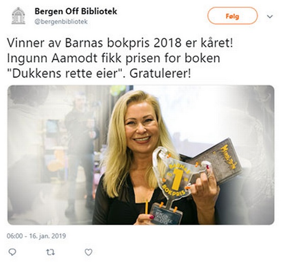 Ingunn Aamodt er vinner av Barnas bokpris 2018 for boka 