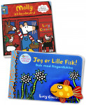 Omslag - Jeg er Lille Fisk! Bok med fingerdukke og Molly på bondegård
